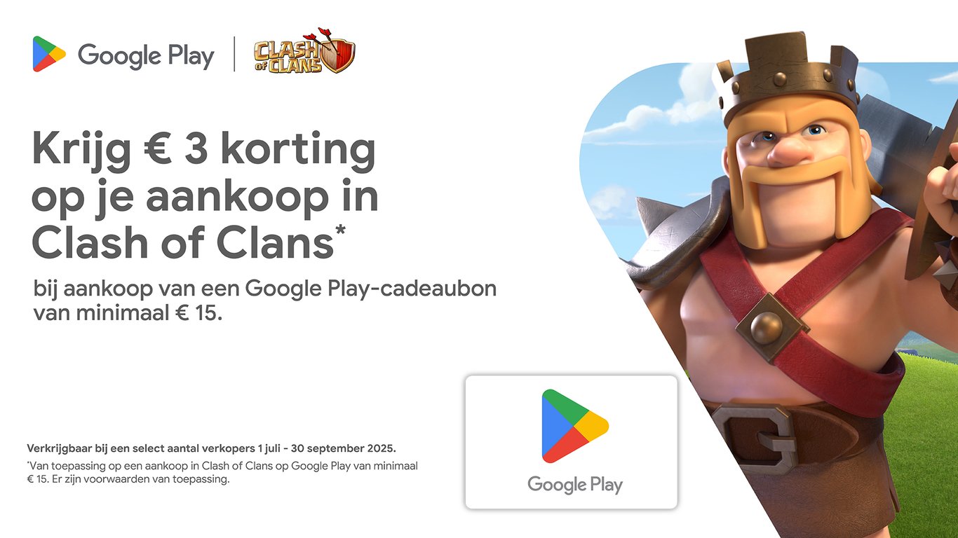 Korting in Clash of Clans met Google Play tegoed
